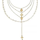 APMUTSS Layered Necklace for Women, Cross Pendant Y Necklace Set, 18K Gold Plated Dainty Stackable Jewelry Gift for Everyday Wear
