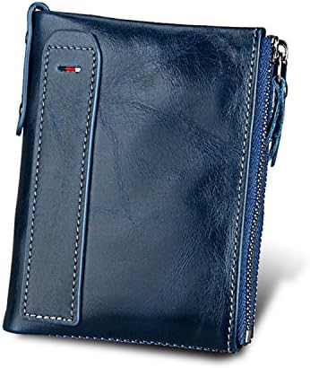 CHAOHUYIFANG Men Hot Cow Leather Wallets Credit Business Card Holders Double Zipper Wallet Purse Carteira Dark Blue