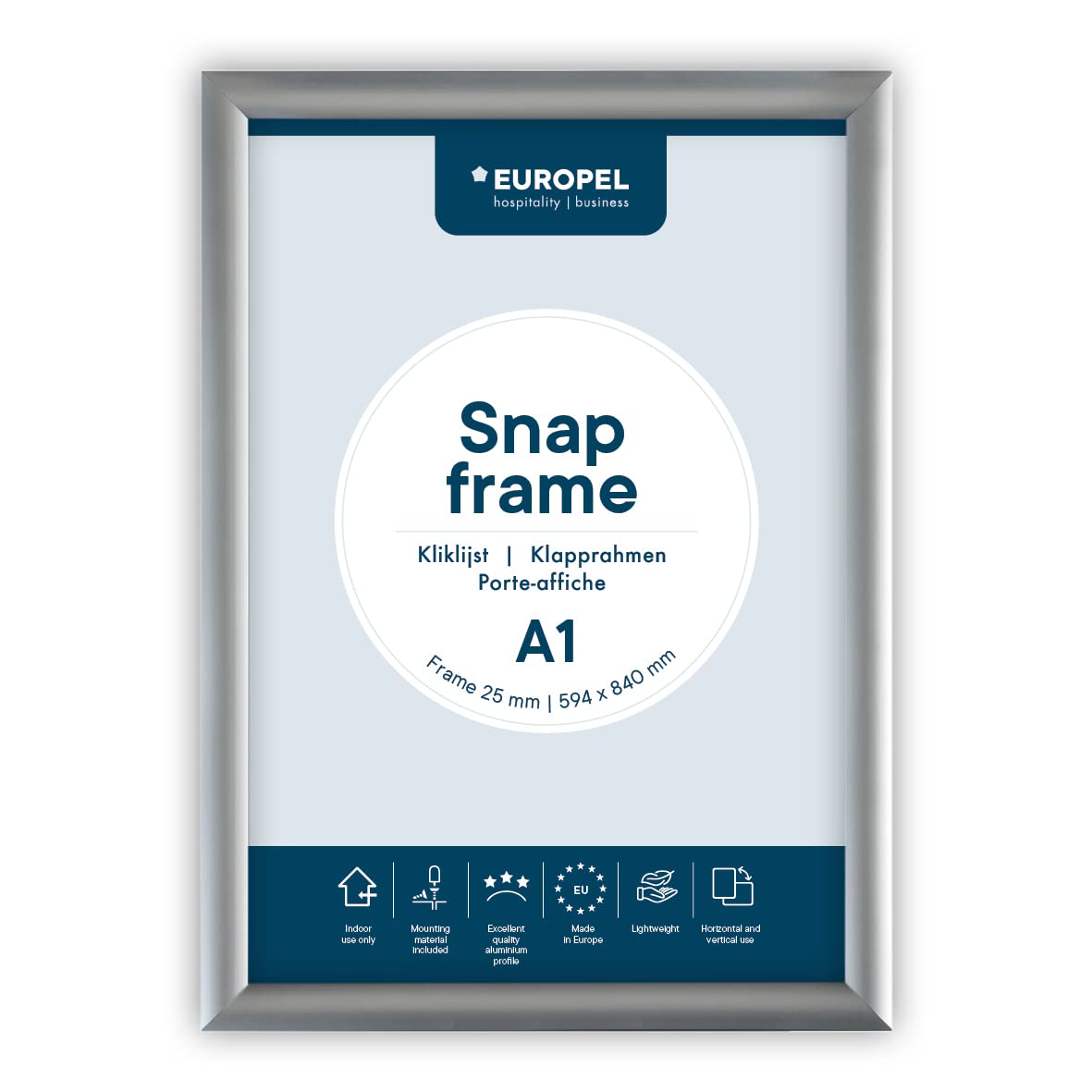 EUROPEL Snap Frame A1, 25 mm | Aluminium Anodised Construction & Anti-Glare Cover | Clip Poster Holders for Retail & Advertising Displays | Notice Sign Board Frame for Walls