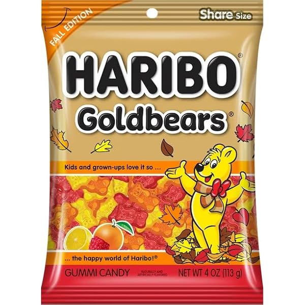 HARIBO FALL EDITION GOLDBEARS, ASSORTED FRUIT FLAVORED GUMMY BEARS, HALLOWEEN CANDY BOWL FILLER TREATS, 4 OUNCES