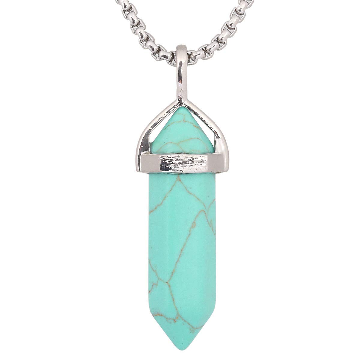 KYEYGWO Pack of 2 Crystal Points Stone Pendants Necklace for Women and Men, Green Howlite Turquoise Pendants with Chain 19"