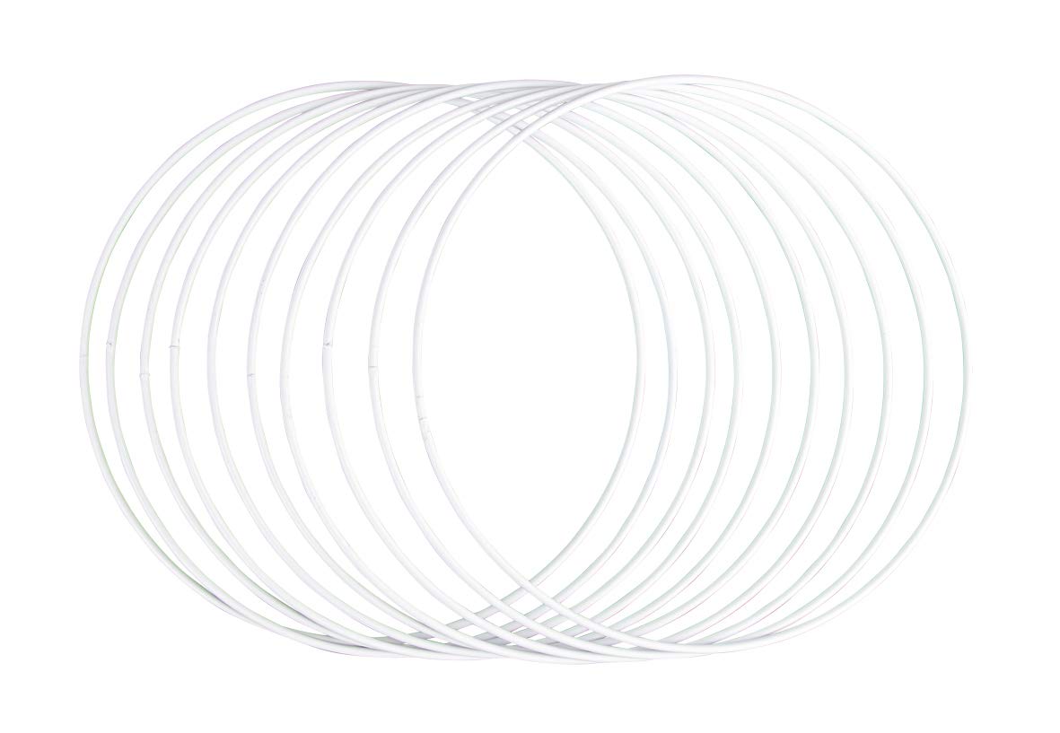 Rayher 25215102 Set of 10 Coated Metal Rings for Wedding Crafts, Hoops with a Diameter of 20 cm for Dream Catcher and Macrame, White
