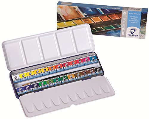 Royal Talens Van Gogh Artists' Solid Watercolors, Metal Box Set of 24 Assorted Colors (20838624)