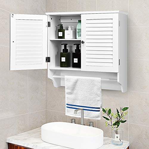 Tangkula Bathroom Medicine Wall Mounted Double Louvered Doors