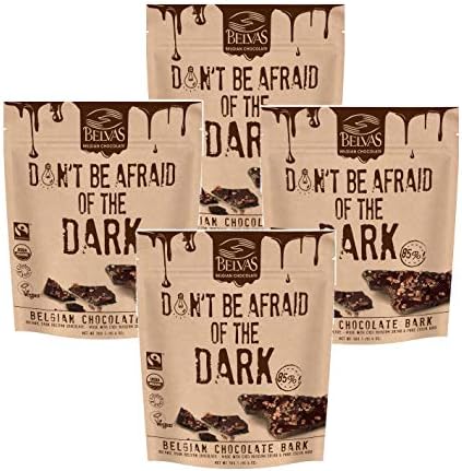 Belvas Belgian Thins Organic Dark Chocolate Snack with 85% Cocoa and Sweetened with Coco Blossom Sugar - Vegan, Gluten Free, Fairtrade, 10.6 oz. Resealable Bag (Pack of 4)