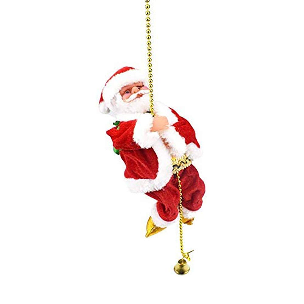 POFET Electric Animated Climbing Santa Claus on Beads Chain Musical Moving Figure Christmas Ornament
