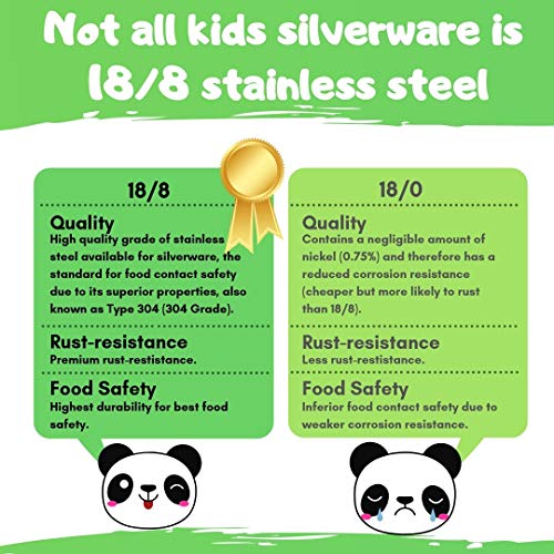 Kids Silverware Toddler Utensils Set Cute Panda 18/8 Stainless Steel Child Self Feeding Learning Cutlery Premium Fork Spoon and Knife Set 4 Pcs Baby Safe Flatware with Gift Box