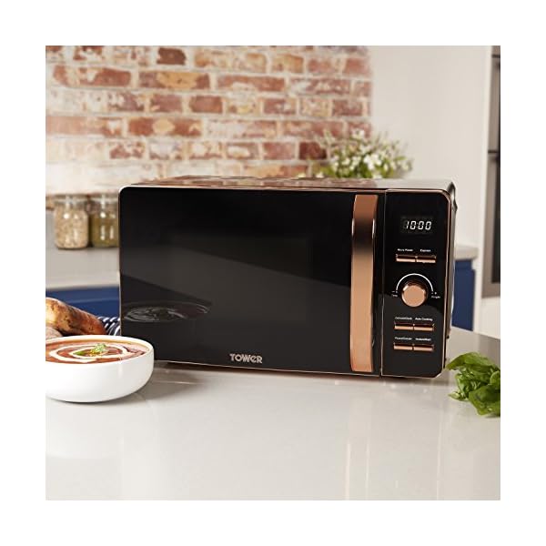 Tower-Digital-Solo-Microwave-with-6-Power-Levels-60-Minute-Timer-Defrost-Function-800-W-20-Litre-Black-and-Rose-Gold Tower T24021 Digital Microwave with 60-Minute Timer and 8 Autocook Settings, 20L, 800W Black and Rose Gold, pack 1