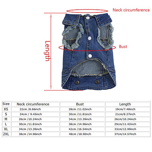 Delight eShop Soft Blue Jeans Denim Cute Pet Dog Cat Puppy Coat Jacket Clothes Costume Apparel (L) - Thumbnail 4