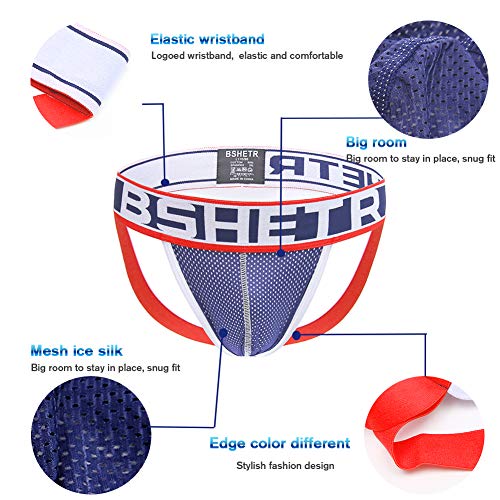 image for BSHETR Men's Jockstrap Athletic Supporters Underwear Multipack, Blue M