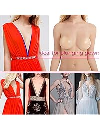 Pajarita invisible para levantamiento de pecho [agradable al tacto] [natural y real] Reutilizable sin tirantes de silicona instantáneamente Boobs up adhesivo de gel para taza A B C (estilo superior plano)