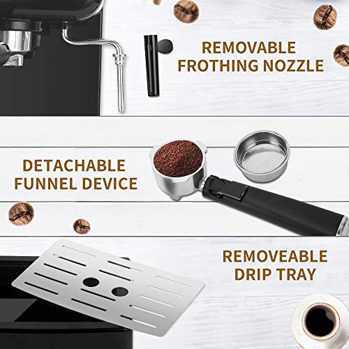 ELEHOT Espresso Machine Coffee Makers with 15 Bar Pump and Milk Frother (Black)