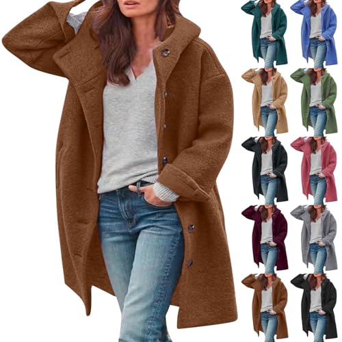 Women'S Trench Coats Stand Collar Winter Casual Wool Pea Coat Jackets Ladies Loose Jacket Windbreaker Outwear With Pockets Coffee Xxl