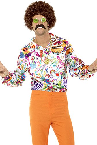 60's Groovy Hippie Costume Shirt Adult Mens Retro Peace Love Fancy Dress LG-XL