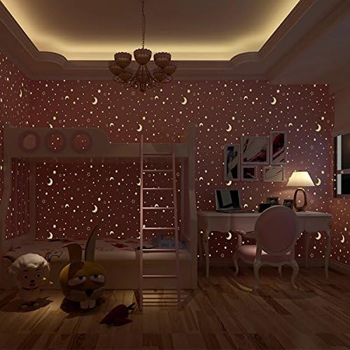 Amazon のりなし 壁紙 蛍光 子供部屋 月 星 空 クロス3d 009 ピンク 壁紙