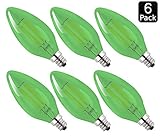 Luxrite LR21262 (6-Pack) Green LED Filament Candelabra Light Bulb, 4-Watt Equivalent to 40w Incandescent, Bright Green Color, 350 Lumens, 15,000 Hr Life, E12 Candelabra Base
