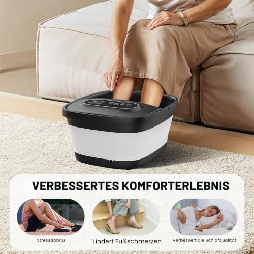 klappbares Fußsprudelbad mit Massage und Heizung, Fußbad mit 14 Heizstufen | Shiatsu-Rollen | Blasen | Rotlicht | Timer, Fußwanne elektrisch 35℃-48℃, faltbares Fußmassagegerät