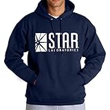 fresh tees Star Laboratories S.T.A.R. Labs Hooded Sweatshirt (Medium, Navy)