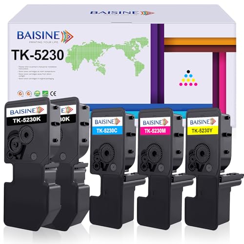 BAISINE 5-Pack Compatible Kyocera Ecosys M5521cdw for TK-5230 TK5230 Toner Cartridge TK-5230K TK-5230C TK-5230Y TK-5230M Toner for Ecosys M5521cdn M5521cdw P5021cdn P5021cdn P55 021cdW