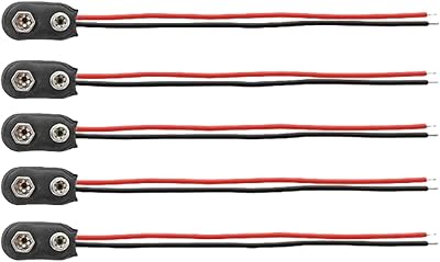 Gunwon 5Pcs 9V Battery Snap Connector I Type with 15 cm Leads PP3 Clip