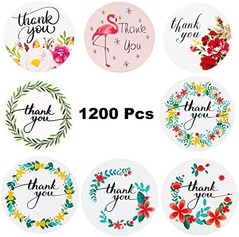 1200 Pcs Thank You Stickers - 1.5" Circle Adhesive Labels, 5 Sheets, Various Styles