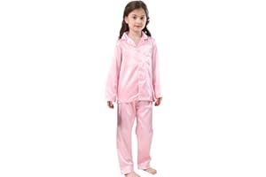 CATTYGIRL Pajamas Kid Unisex Pjs Set Girls Boys Silk Pajamas Set Satin Long Sleeve 2 Piece Clasic Sleepwear for 2-12 Years Todder