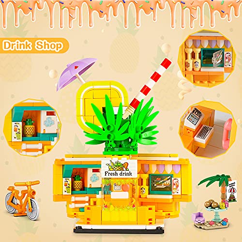 HOGOKIDS Girl STEM Building Toys - 673 PCS Dessert Shop Street View | 2 in 1 STEM Blocks Dream Pink Cake Girls Toy Set | Best Christmas Birthday Gifts for 6 7 8 9 10 11 12 Years Old Girls