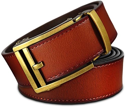Men's Holeless Leather Ratchet Click Belt - Trim to Perfect Fit (Various Styles and Colors)