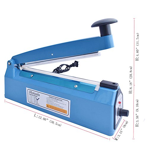 iHotools 8"(200mm) Impulse Manual Hand Bag Sealer Heat Sealing Machine for Plastics Bags PE bags with Extra Replacement Element Grip Blue - Thumbnail 3