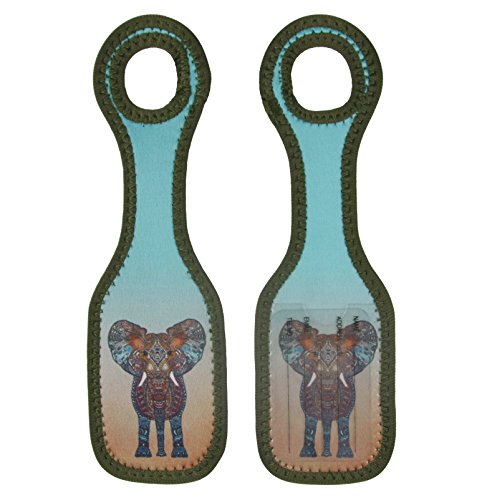 Neoprene Designer Luggage Tags by ART OF TRAVEL - Unique Fun Travel ID Labels for Baggage, Suitcases, Bags - Set of 2 - Artists Around the World. Design by Monika Strigel (Germany) - Elephant