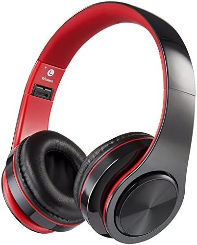 Bluetooth Headphones with Microphone, Viotte Hi-Fi Deep Bass Wireless/Wired Headphones Over Ear,Hands-Free Calling,7 Hours Playtime Compatible with Bluetooth 4.0 Devices-Black&Red