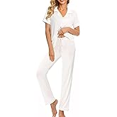 WJing Yi Jia Womens Soft Pajamas Set XS-XXL Button Down Sleepwear Short Sleeves Pajama sets with Long Pants Pj Set Nightwear