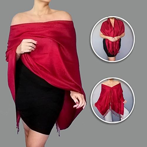 Long Red Evening Shawl Paisley Pashmina Wrap Christmas Scarf by ZiiCi
