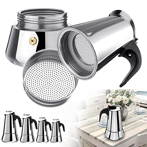Coffee Pot Espresso Coffee Maker, Wide Bottom Coffee Stovetop Espresso Maker, Stainless Steel Coffee Cup Percolator Stove Top with Permanent Filter and Heat Resistant Handle(171010cm) - Thumbnail 6