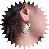 Aneneiceera Vintage Circle Pearl Earrings Gold Pearl Drop Earrings C Shape Stud Earrings Bridal Pearl Geometric Earrings Jewelry for Women and Girls