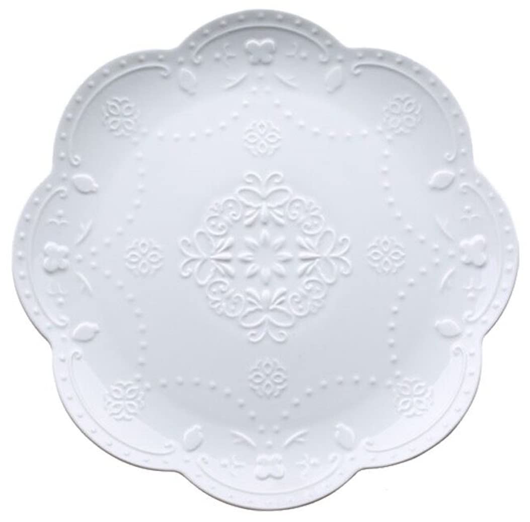 Eplze YBK Tech Elegant Round Embossed Lace Plate, Ceramic Serving Plate for Breakfast Afternoon Tea (White, 10-inch)