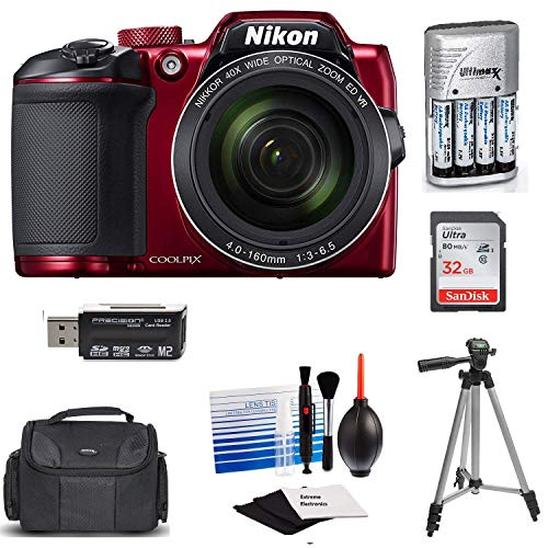 Nikon Coolpix B500 WiFi Digital Camera (Red) with 32GB Card + Case