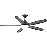 Orbic 52-Inch Color-Changing Integrated LED Smart Ceiling Fan with Light and Remote - Matte Black with 5 Matte Black Blades b