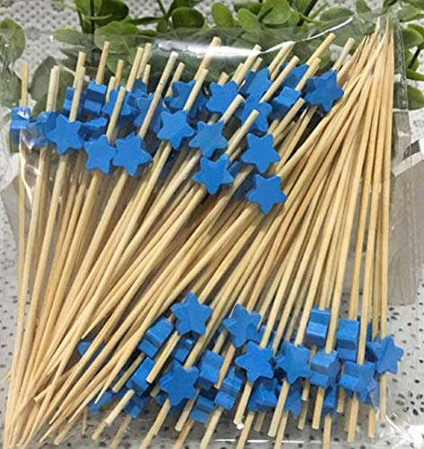 AILEXI Cocktail Sticks 100 Counts Wooden Toothpicks Party Supplies Frill Finger Food Fruits Sandwich Nibbles - Blue Stars