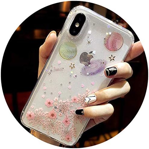 Real Planet Dried Flower Cases for Coque iPhone X 6 6S 7 8 Plus Cases Handmade Clear Soft TPU Fresh Flower Phone Back Cover Capa,1,for iPhone 7