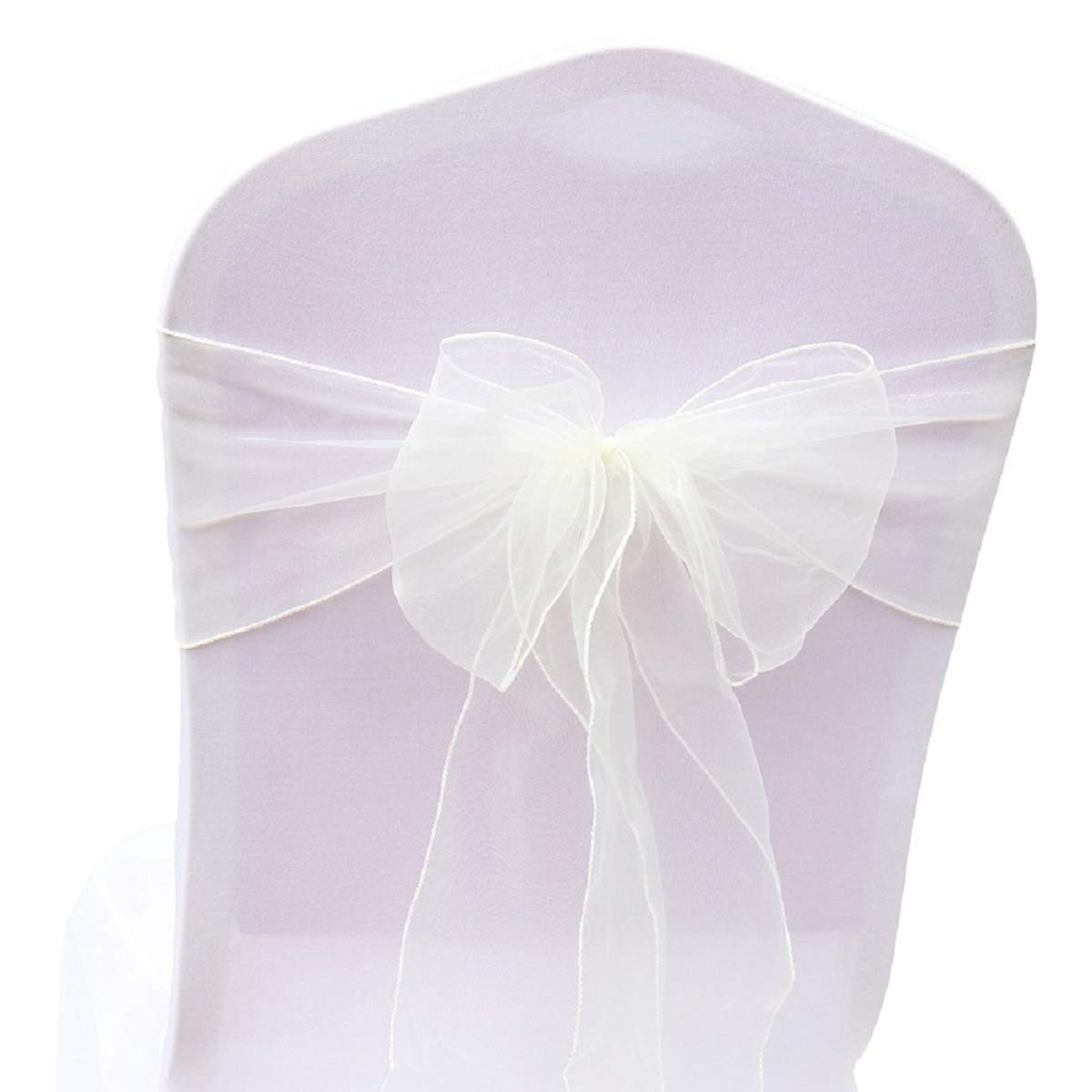 BIT.FLY Pack of 50 Organza Sashes Chair Cover 18 x 275 cm for Parties, Weddings, Celebrations (Ivory)