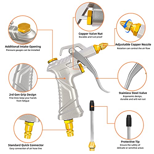 Compressed Air Gun with 4 Nozzles & BSP European Style Quick Coupling Compressed Air Accessories, High Pressure Blow Guns Industrial Cleaning Tool