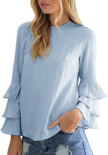 Dafina Specialties Women's Layered Pleated Flared Bell Long Sleeve Tee Shirts Blouses