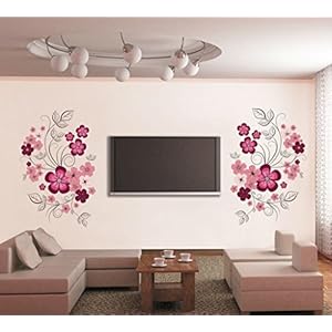 Decals Design ‘Flowers with Vine’ Wall Sticker (PVC Vinyl, 30 cm x 90 cm, Multicolor)