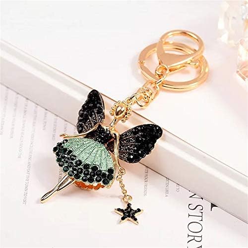Rhinestone Cute Butterfly Fairy Shape Auto Car Key Ring Hooks Keychain for Women Purse Bag Charms Ornaments (Green Type)