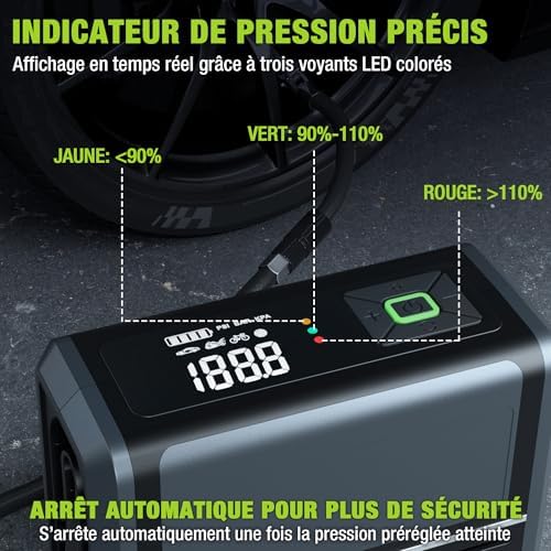 Compresseur à Air Portatif 12 V, Gonfleur Pneu Voiture 150 PSI