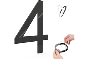 MLLNFUE Self-Adhesive House Numbers for Outside, Address Numbers for House, Modern Acrylic Door Number, Black Exterior Stick on Numbers for Home, Office, Mailbox, Easy Installation (4 Inch, No.4)