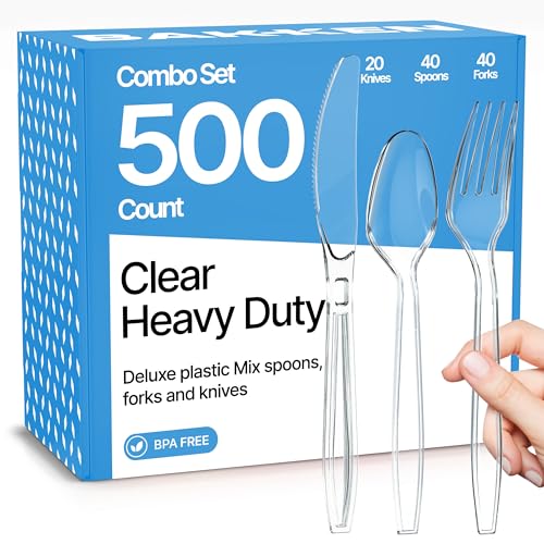 Disposable Cutlery Combo Set, 500 Pieces of Forks, Knives & Spoons, Heavy Duty…