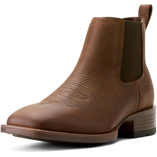 Ariat Men's Booker Ultra Chelsea Boots - Square Toe, Embroidered, Elastic Gore Slip-On, 1.5" Heel, Full-Grain Leather