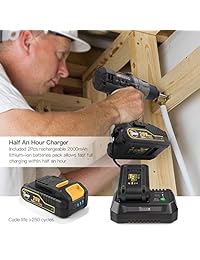 Taladro inalámbrico   controlador 20 V Max, TECCPO profesional 60 Nm Power Drill con 2 baterías de 2,0 Ah, 1 2" Keyless Chuck, 24 + 1 ajuste de torsión, 2 velocidades, luz LED, 29 piezas accesorios   TDCD03P